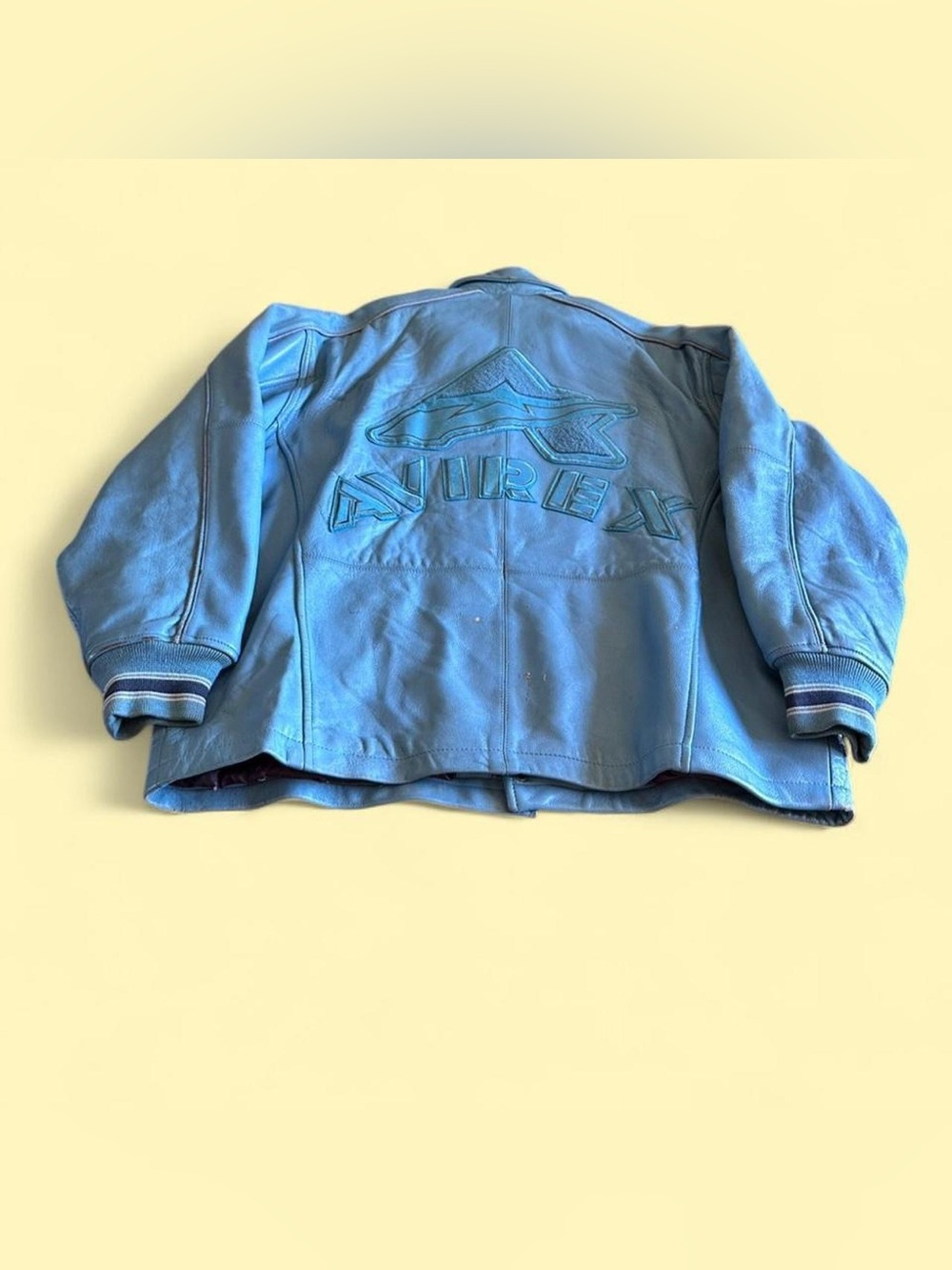Vintage Avirex Varsity Leather Jacket Blue Heavyweight Men’s 3XL - Picture 5 of 8